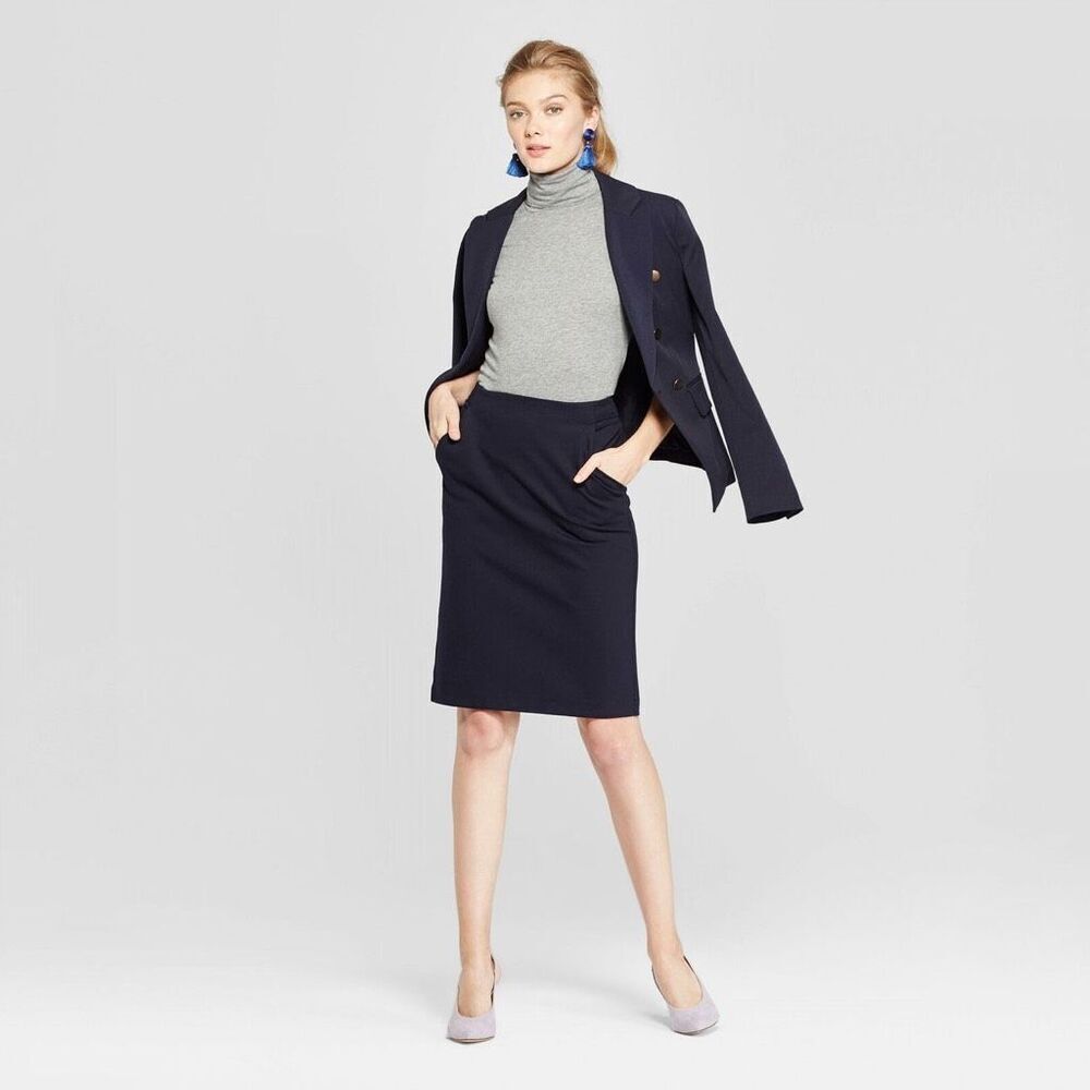 A New Day High Waist Navy Ponte Pencil Skirt (Federal Blue) - 6